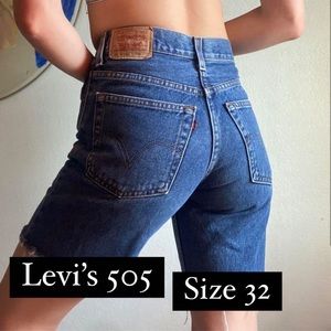 Levi’s 505 32 Vintage 90s Long Relaxed Denim Shorts Straight Fit Y2K High Rise